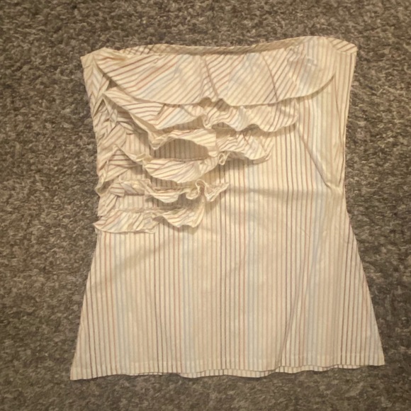 Poppy Sam Tops - Strapless Striped Ruffle Top (S)